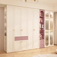 Guarda-Roupa Infantil Rosa Creme com Gavetas e Prateleiras Abertas, Armário de Armazenamento Ecológico em OSB, Closet Personalizável para Meninas