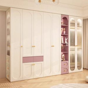<span class=keywords><strong>Armadio</strong></span> Rosa Crema per <span class=keywords><strong>Cameretta</strong></span> Bambini con Cassetti e Ripiani Aperti, Mobile Contenitore Ecologico in OSB, Guardaroba Personalizzabile per Ragazze - Product Image 2