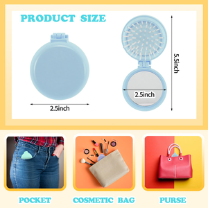 Cute Folding air Cushion Hair Brush with Compact Mirror, DIY Girls Scalp Massage Comb for Travel, Custom logo Promotional <b>Gift</b> - Product Image 2
