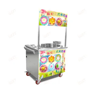 Outdoor Gebruik Automatische Regenboog Suikerspin Automaat Industriële Comercial Suikerspin Floss Machine Met Universele Wiel