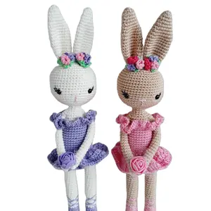 Hot Sale Cartoon Lovely and Cute Handmade Crocheted Ballerina Bunny Rabbit for Kids Toy