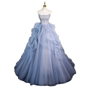 Robe de soirée sexy, jupe en gaze bleue, pour performance au <span class=keywords><strong>piano</strong></span>, cérémonie de majorat, mariage, <span class=keywords><strong>solo</strong></span> de bel canto, et examen artistique - Product Image 5