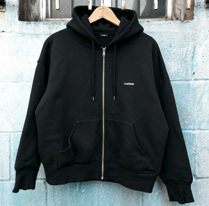 Sweat-shirt à capuche zippé noir pour homme, couleur unie, décontracté, en coton French Terry, coupe oversize, avec poche avant et logo, idéal pour l'automne - Product Image 1