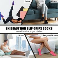 Chaussettes antidérapantes et antibactériennes pour femmes, 4 paires, longueur cheville, tricotées, avec logo sur le bord, pour yoga, pilates, usage quotidien en automne
