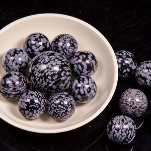 Wholesale Black Snowflake Obsidian Stone Sphere Polished Round Hand <b>Ball</b> Office Home Decorative Ornament - Product Image 2