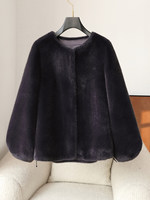 Manteau d'hiver élégant et chaud en fausse fourrure épaisse 100 % polyester à col rond pour femme, couleur unie, style urbain
