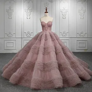 Jancember 5649 Ruffle Rose Pink Sleeveless Ball Gown Evening Party Dresses