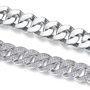 Bracciale Cuban Link con Moissanite Ghiacciata in Argento Sterling <span class=keywords><strong>925</strong></span>, Gioiello Hip Hop Placcato Oro Bianco 18K - Product Image 5