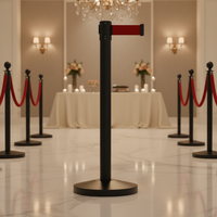 Poteau de signalisation rétractable noir en acier inoxydable de qualité professionnelle de 2 m avec corde, barrière de gestion de foule