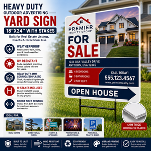 Heavy Duty Outdoor Advertising Stand <b>Banner</b> 18x24 with Stakes for Real Estate Listing and Directional Lawn Display - Product Image 1