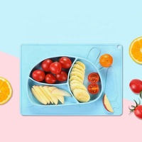 Assiette repas bébé en silicone à compartiments, forme lapin, antidérapante, avec ventouse, pour l'alimentation des enfants - Meilleure vente