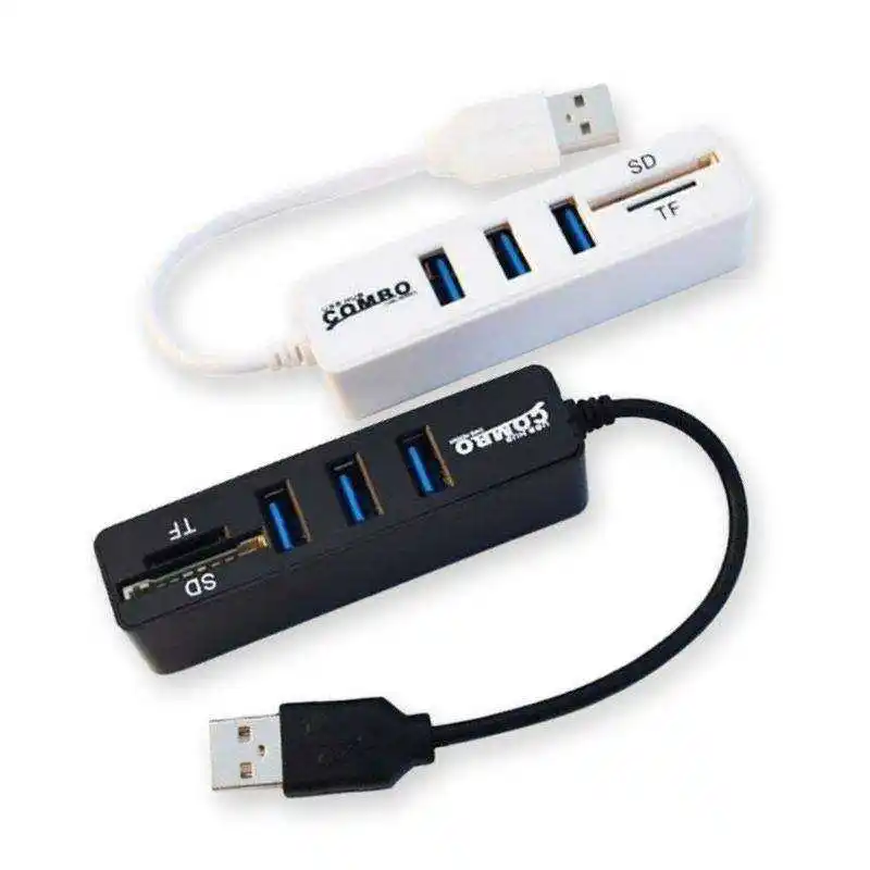 Toptan Mini 2 1 Combo 3 Port USB 2.0 HUB Splitter kart okuyucu Cardreader SD TF Micro SD için PC bilgisayar dizüstü