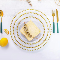 Assiettes de présentation rondes en verre perlé doré de 12,6 pouces pour la vente en gros, idéales pour les mariages, les hôtels et la location d'événements