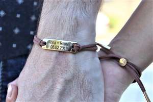 Pulseras personalizadas para parejas, brazalete con grabado de barra ancha y larga distancia - Product Image 2