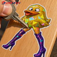Autocollant holographique personnalisé amusant, imperméable, découpé à la forme, auto-adhésif, impression de dessins animés pour ordinateur portable, skateboard