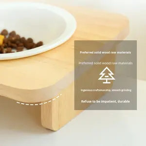 제조업체 직송 고양이 밥그릇 나무 재질 흘림 방지 검은 턱 없음 솔리드 오크 낮은 받침대 목 보호 애완용품 - Product Image 2