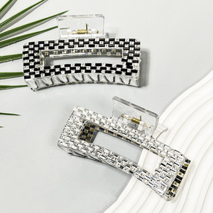 Pince à cheveux en strass, clip rectangulaire creux en cristal, barrettes de luxe élégantes - Product Image 1
