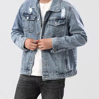 Veste en jean délavé foncé à col montant pour homme YJN, collection automne 2026 – Tendance et décontractée, style cowboy, lavable