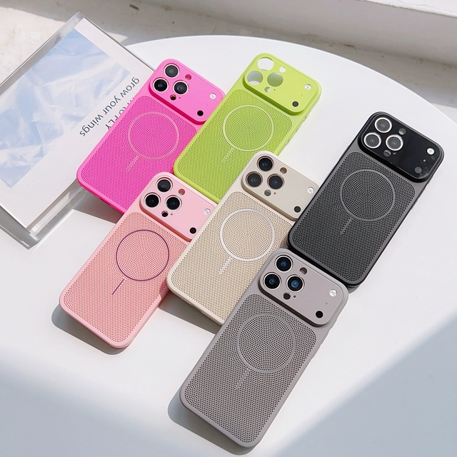 Cooling Hollow Heat Dissipation Mesh Magnetic PC Case for iPhone Air 16 15 14 13 12 17Pro Max Wireless Charging Breathable Cover