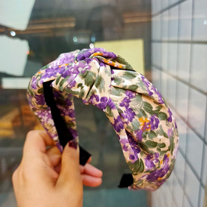 2025韓国ヘッドバンド卸売プリントワイドバンドノットディテール調整可能生地ヘアアクセサリー - Product Image 3