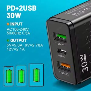 Cargador Rápido Dual USB de 30W, Cargador QC3.0 PD, Adaptador de Corriente USB-C, Caja de Cargador Tipo C para Teléfonos Inteligentes - Product Image 3