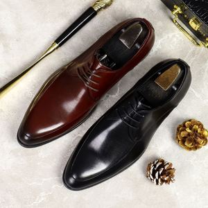 High Quality Handmade Men <b>Pointed</b> Toe Summer Wedding Formal Breathable Anti-Slip Lightweight Lace-Up Closure Dress Shoes Oxford - Product Image 1