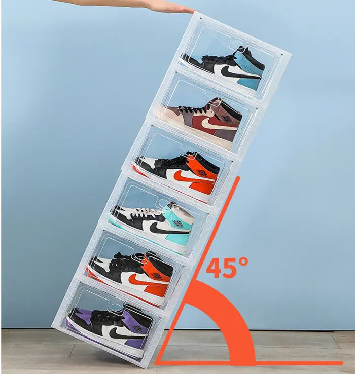Manyetik açık istiflenebilir çoklu ayakkabı depolama ekran kutusu spor ayakkabı organizatör kutuları spor ayakkabı saklama kutusu