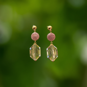 <b>Crystal</b> <b>Earrings</b> PVD Gold Plated 316L Stainless Steel Sustainable Resistant Dangle <b>Studs</b> - Product Image 3