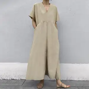 סיטונאי 2021 חדש קיץ האופנה קוריאני סגנון Pluz גודל מקרית קצר שרוולים מוצק צבע כותנה נשים של שמלה