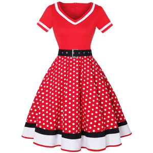 <span class=keywords><strong>Robe</strong></span> de soirée vintage pour femmes des années 50 et 60 avec ceinture, imprimé à pois, manches courtes, <span class=keywords><strong>robe</strong></span> <span class=keywords><strong>Hepburn</strong></span>, <span class=keywords><strong>robe</strong></span> pin-up rockabilly - Product Image 2
