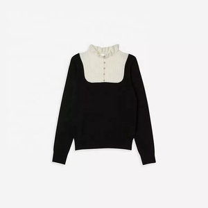 Maglione Pullover Casual <span class=keywords><strong>elegante</strong></span> a maniche lunghe da <span class=keywords><strong>donna</strong></span> personalizzabile per maglieria a bottone con collo quadrato nero primavera autunno - Product Image 1