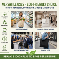 Bolsas de Mano Beige Reutilizables, Ecológicas y Duraderas, con Asas de Cuerda, Personalizables con Logotipo, Gráficos y Patrones, con Cierre