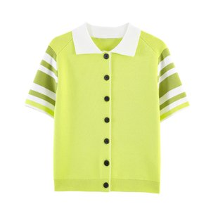 Vêtements pour femmes MYST&ZA – Nouvelle collection Printemps 2026 – <span class=keywords><strong>Veste</strong></span> col polo en maille rayée tendance 5536023 - Product Image 1