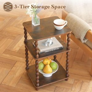 Retro European-style Wooden 3-story <b>Storage</b> Rack <b>Kitchen</b> Living Room Study Home-style Small Table Side Table <b>Storage</b> Rack - Product Image 5