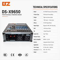 Console de mixage audio professionnelle DSZ DS-X9650 à 24 canaux, 16 DSP, 30 W, avec entrées USB et XLR, 2x SpeakON, 2x sorties principales XLR