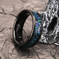 Bagues en tungstène noir martelé de 8 mm DRX pour hommes et femmes, avec incrustation d'opale galaxie, pour fiançailles et mariage, vente en gros de bijoux personnalisés