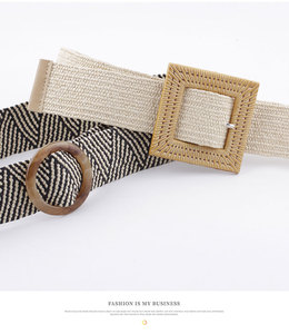 Ceintures tressées pour femmes africaines, bande de taille élastique en rotin, en paille avec <span class=keywords><strong>boucle</strong></span> ronde et carrée en bois - Product Image 6