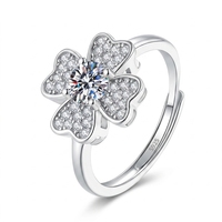 Bague ajustable en argent sterling plaqué or 18 carats avec trèfle à quatre feuilles et zircon, idéale pour les fêtes, pour femme, cadeau, bijoux personnalisés en moissanite