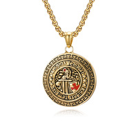 Kalung Liontin Perisai Rantai Baja Anti Karat Lapis Emas 18k Gaya Retro Ksatria Templar, Perhiasan Fashion Berkualitas, Hadiah Pesta untuk Pria