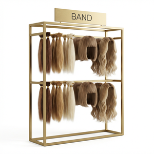 Expositor de Pelucas de Metal Dorado de Lujo con Logotipo Personalizado, Soporte para Pelucas de Salón para Boutiques Profesionales - Product Image 1