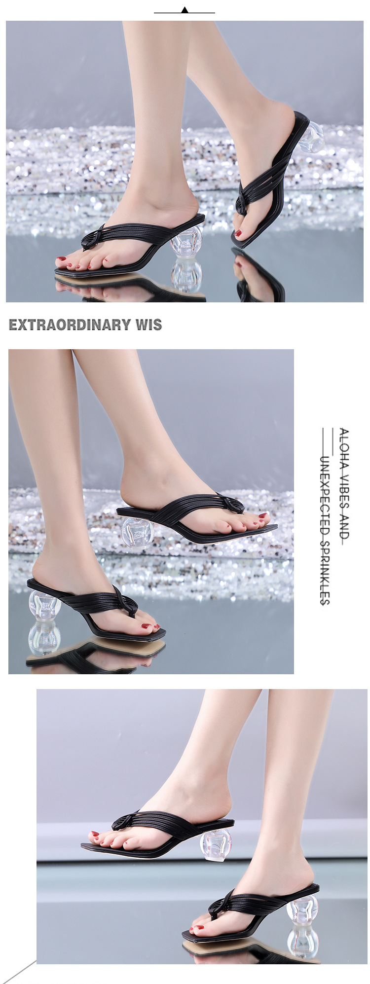Fashion High Heels Sandals Women Transparent Mid-heel Slippers Outdoor Filpflops Shoes