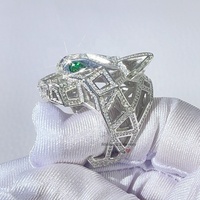 Bague Léopard en Argent 925 Plaqué Or Blanc pour Homme, Sertie de Moissanite et Diamants