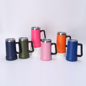 24oz Colorful Black Print Customizable Logo Camp Travel Drinking Beer <b>Mug</b> Cups <b>Large</b> Heavy Tumbler with Grip Handle Lid - Product Image 6