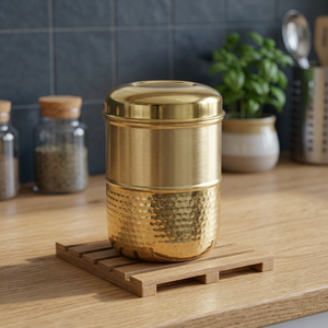 Golden Metal Spice Container Round Airtight <b>Food</b> Storage <b>Jar</b> Minimalist Design Polished Finish 1 Layer Keep Fresh - Product Image 5