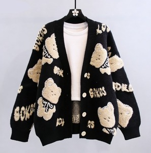 <span class=keywords><strong>Pull</strong></span>-over en acrylique style coréen avec boutons motif ours de dessin animé pour femme, collection automne-hiver 2026, coupe ample, décontracté, tendance, tricoté 012 - Product Image 2