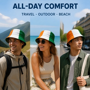 Chapeau Bob Unisexe Drapeau Irlandais pour l'Été, la Plage, les Voyages, la Pêche – Orange, Blanc, Vert avec Broderie en Tissu - Product Image 6