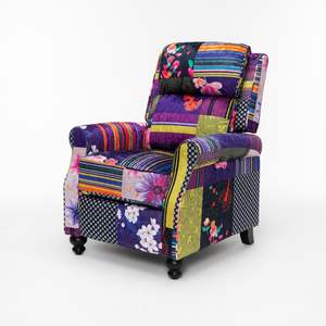<span class=keywords><strong>Fauteuil</strong></span> inclinable manuel en velours floral <span class=keywords><strong>patchwork</strong></span> coloré avec repose-pieds - <span class=keywords><strong>Fauteuil</strong></span> relaxant à dossier haut pour salon et home cinéma - Product Image 5