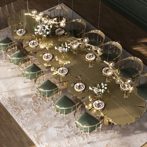 Modern Luxury Italian Stainless Steel Gold <strong>Dining</strong> <strong>Table</strong> and Velvet Chairs Set <strong>High</strong> <strong>End</strong> 10 12 Seater Villa <strong>Dining</strong> Room Furniture - Product Image 2