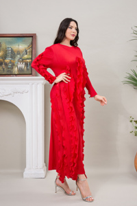 <span class=keywords><strong>Robe</strong></span> plissée Miyake grande taille avec ourlet à volants, couleur unie, pour <span class=keywords><strong>femme</strong></span>, collection automne 2024, idéale pour l'église et les occasions spéciales - Product Image 4