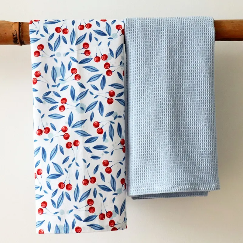 Custom Design Printed Tea Towels Square Logo Kitchen Towels 100% Cotton Sublimation Kitchen Tea Towel Set